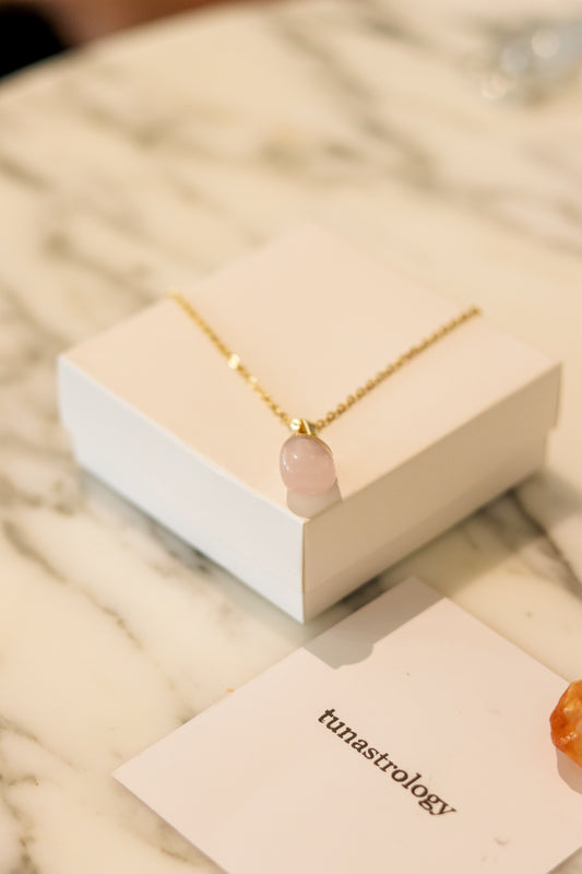 Natural Stone Stainless Steel Necklace(Rose Quartz)