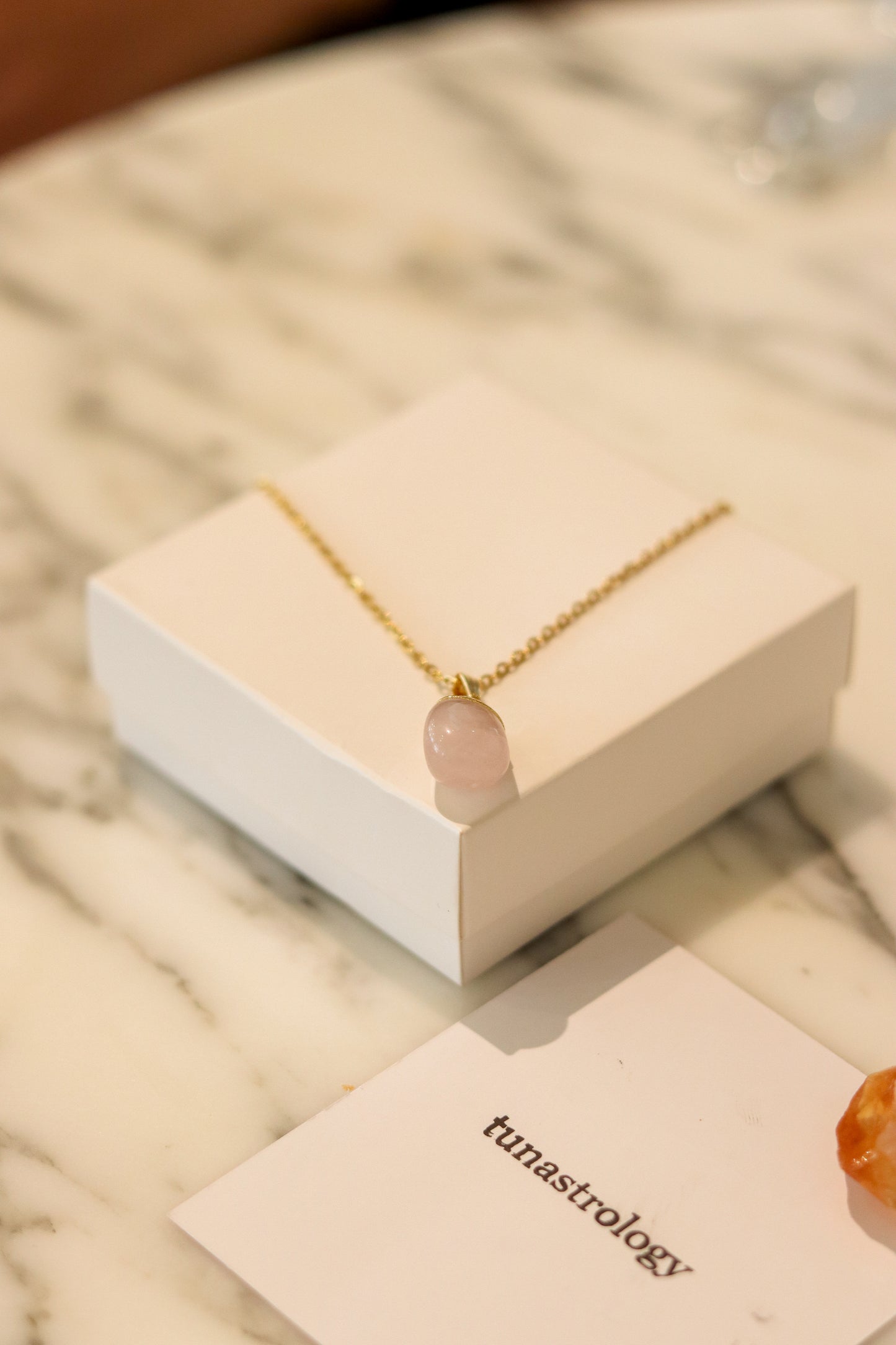 Natural Stone Stainless Steel Necklace(Rose Quartz)